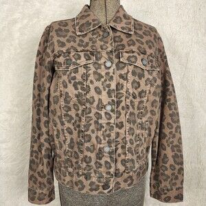 Blank NYC Cheetah Print Brown Denim Trucker Jacket Size S Y2K